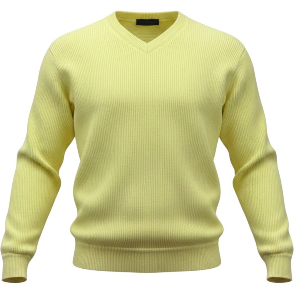 Carlo Colucci Mens Pastel Yellow Ribbed V-Neck‎ Cotton Blend Sweater Size 54